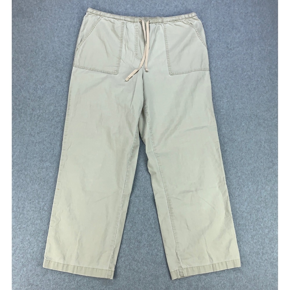 L.L. Bean Pants Womens M Tan Vintage Cotton Drawstring Elastic Waist Khaki